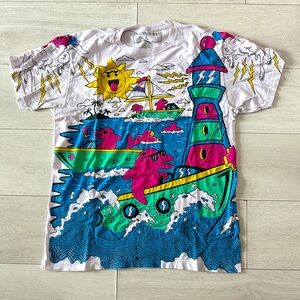 RARE Pink Dolphin AOP Summer Print Oversized Tee size Large